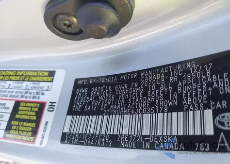 2018 Toyota Corolla Se from USA, damaged, VIN 2T1BURHE4JC035178